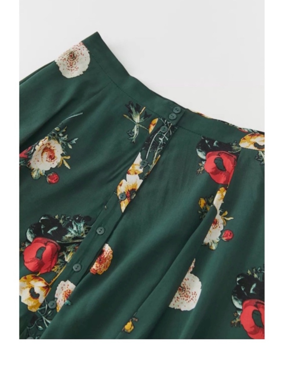 Urban Outfitters Dark Green Floral Button-Front Skater Skirt - Picture 2 of 8